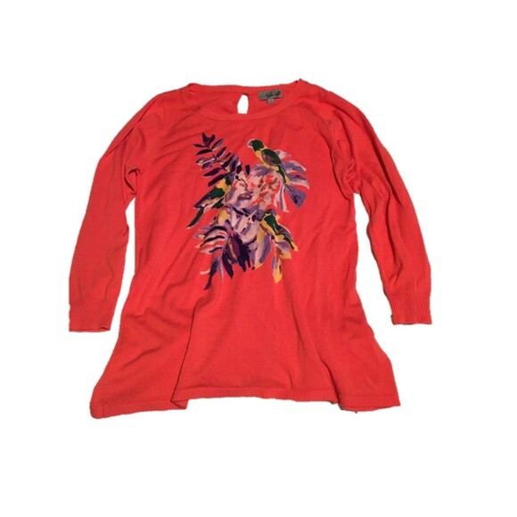 VTG Joseph A sweater Womens Small pink bird graphic oversized keyhole Grannycore - Picture 1 of 7